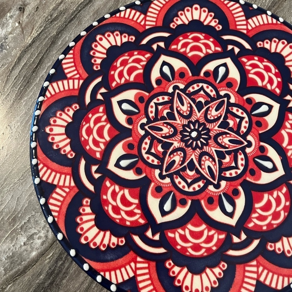 Del Rio Salado Trivet Hot Plate 9” Hand Painted Floral Mandela Pink/Blue… - Picture 4 of 11
